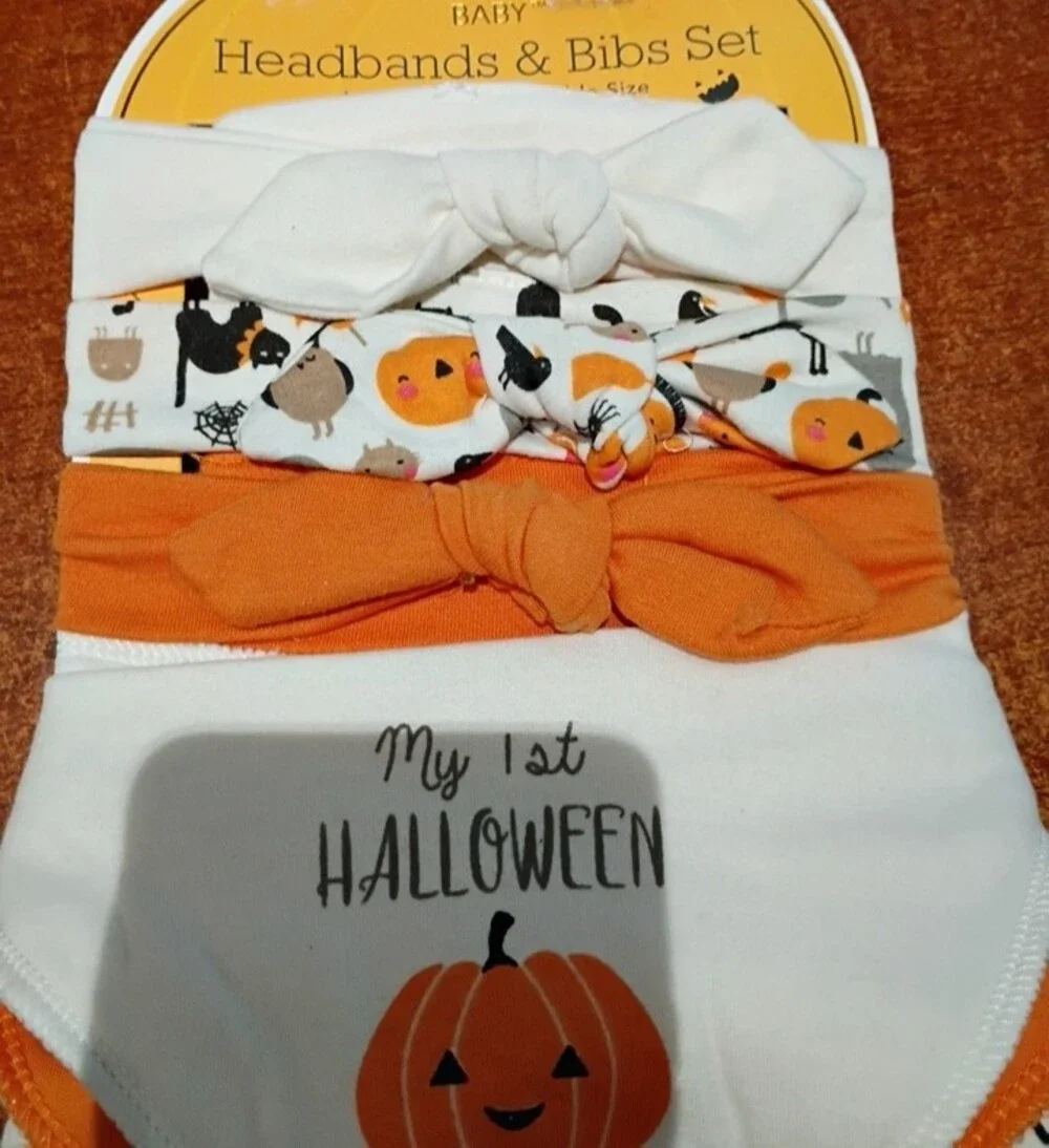 Modern Baby Halloween Themed Headbands And Bibs Set